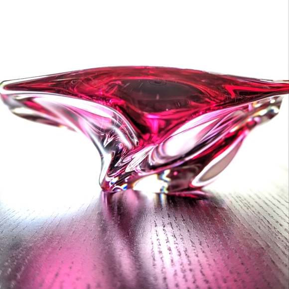 Vintage St. Lambert Pink Crystal Swirl Chalet Art Glass - Signed and Rare - Picture 3 of 8